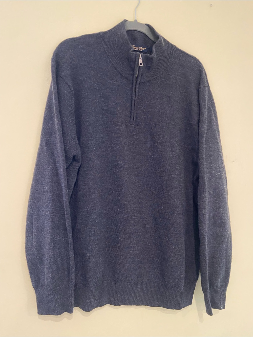 Garret Scott Men's quarter-Zip merino sweater in charcoal grey XL EUC